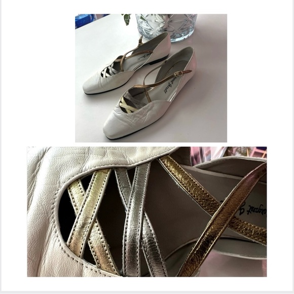 Margaret Jerrold 8.5 / Bone Leather D'Orsay Flats / Mixed Metallic Art Deco - Picture 15 of 16